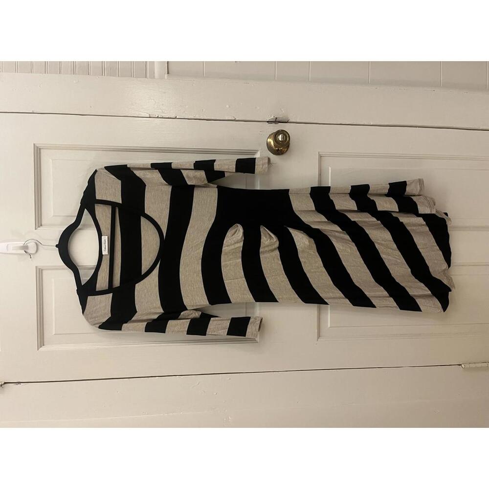 Calvin Klein Black and Beige Striped Midi Dress